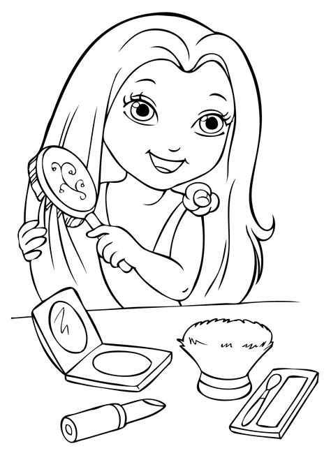 Brushing Hair Coloring Page Premium Vector | Coloring Princess Cartoon