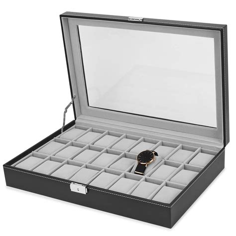 JS NOVA JUNS Watch Box, 24 Slots Mens Watch Organizer Lockable Jewelry ...