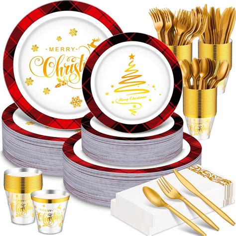 Amazon.com: Sliner 240 Pcs Christmas Plastic Plates for 30 Guests ...
