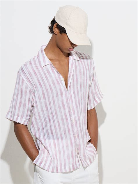 Buy Nuon Pink Stripe Printed Relaxed-Fit Shirt from Westside