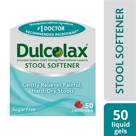 Dulcolax Docusate Sodium Laxative Liquid Gel Pills, Stimulant-Free Stool Softener, 100 mg, 50 ...