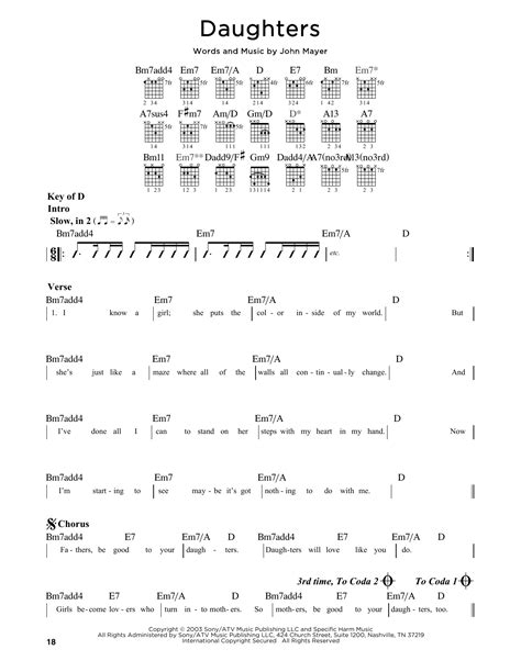 Daughters by John Mayer - Guitar Lead Sheet - Guitar Instructor