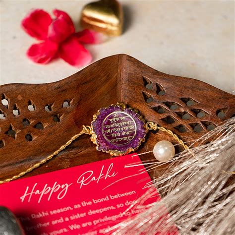Buy Gayatri Mantra Purple Agate Stone Rakhi Online in India - Mypoojabox.in