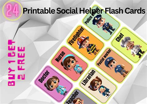 24 Printable Social Helper Flash Cards For Kids ( Buy 1 + Get 2 free )