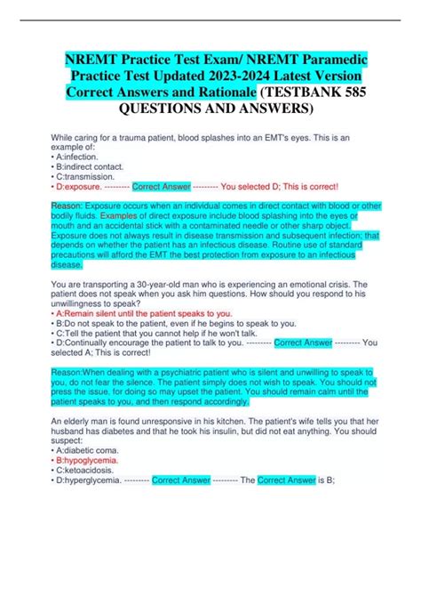 NREMT Paramedic Practice Test Updated 2023 WITH Rationale - NREMT ...