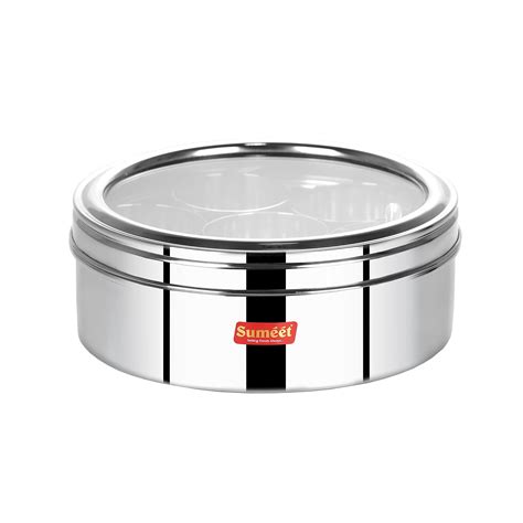 Buy Sumeet Stainless Steel Round Masala (Spice) BoxOrganiser with See ...