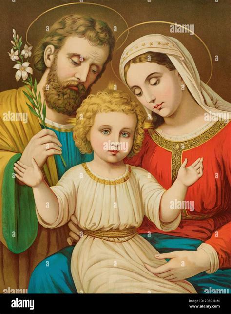 Half-length portrait of Saint Mary and Saint Joseph with the baby Jesus ...