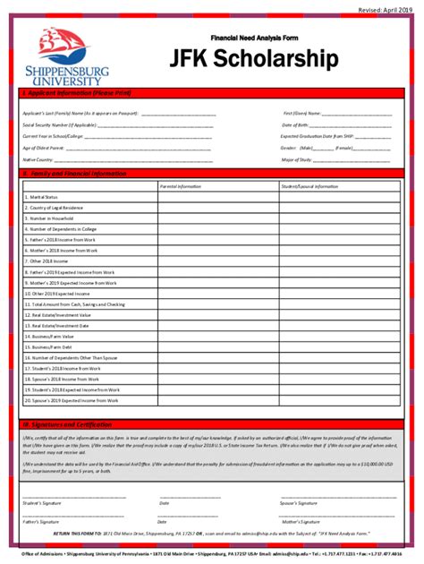 Fillable Online Revised - Shippensburg University Fax Email Print ...
