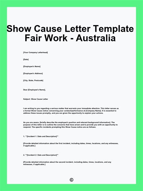 Show Cause Letter Template Fair Work - Australia
