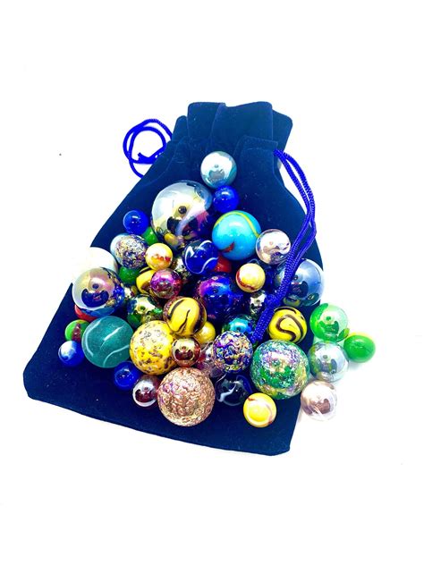 Marbles 50 Marbles in a Blue Velvet Bag including 1 Giant - Etsy UK