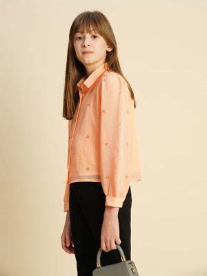 Buy VERO MODA Girls Embroidery Regular Fit Orange Shirt (4-5 Years) Online