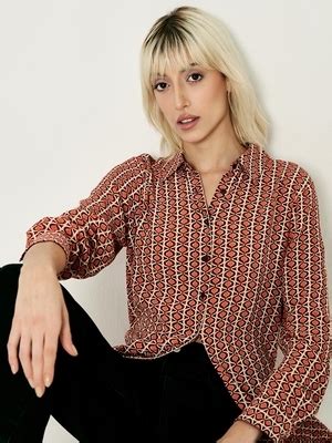 Red geometric satin shirt