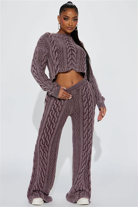 Ineza Mineral Wash Sweater Pant Set - Burgundy | Fashion Nova