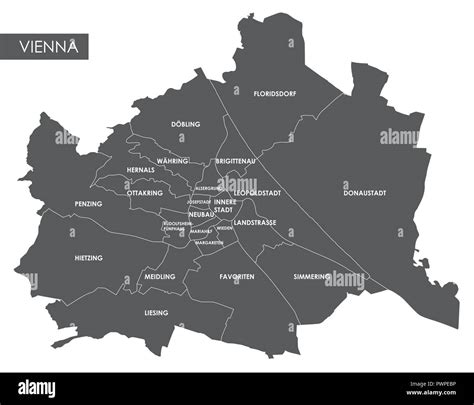 Vector map Vienna district detailed plan of the city, districts and neighborhoods Stock Vector ...