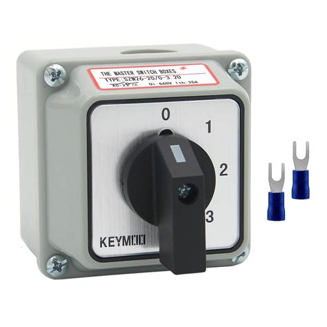 KEYMOO 20A Rotary Changeover Switch with Box, 660V 4 Position 2 Poles 8 ...