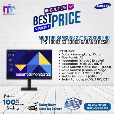 Promo Monitor Samsung 22" S22D300 FHD IPS 100Hz S3 S30GD Garansi Resmi ...