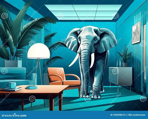 Proverb Elephant In The Room. Illustration Of An Elephant Standing In A ...