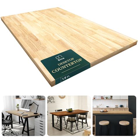 Bme Hevea Solid Wood Butcher Block Table Top Unfinished Desk ...