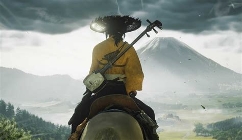 Player character Atsu looks down over a beautiful vista in Ghost of Yotei.