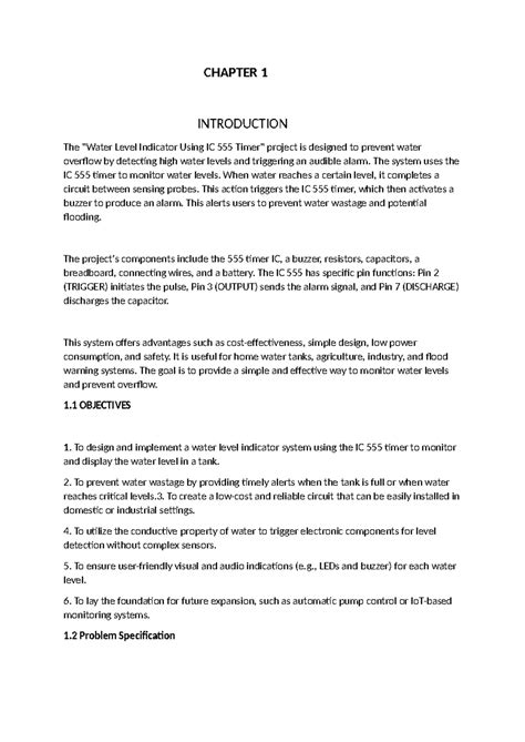 CHAPTER 1: Water Level Indicator System Using IC Timer - Design ...