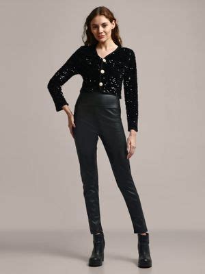 Buy IKI CHIC Black Sequin Velvet Cropped Blazer Online