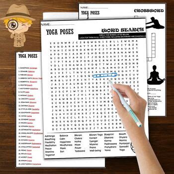 Yoga Fun Worksheets,Vocabulary,Puzzle,Yoga Poses Wordsearch & Crosswords