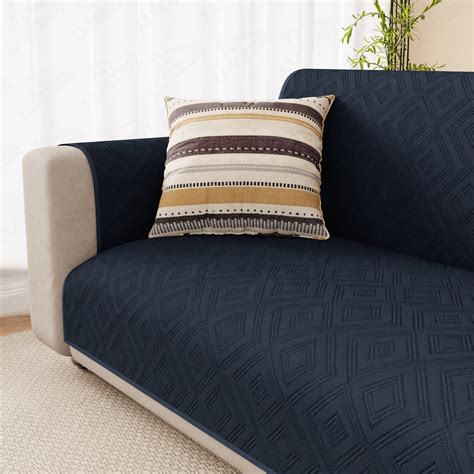Lukzer Reversible Quilted Sofa Mat with Arms Dot Frame Blue (SC-211-01