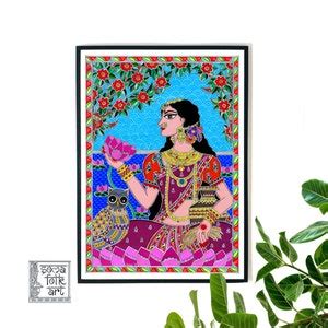 Buy Print Madhubani Goddess Laxmi Lakshmi Wall Decor Indian Hindu Folk ...