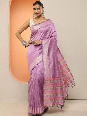 Buy Libas Lavender Woven Silk Blend Saree with Unstitched Online