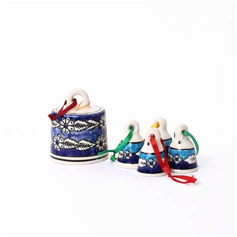 Handcrafted Blue Ceramic Cylindrical Hanging Bells—Set of 5 – Natriel