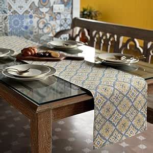 Buy Oak & Lily Table Runner in Yellow & Grey Print 100% Cotton ...