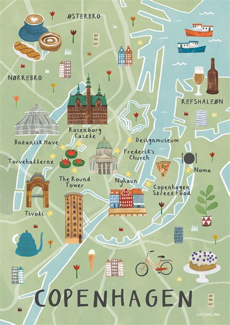 Livi Gosling - Copenhagen | Copenhagen travel, Denmark travel, Illustrated map