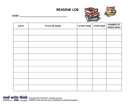 47 Printable Reading Log Templates for Kids, Middle School & Adults