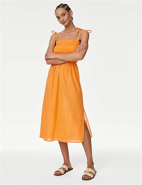 Buy Pure Cotton Shirred Midi Beach Dress at Marks & Spencer