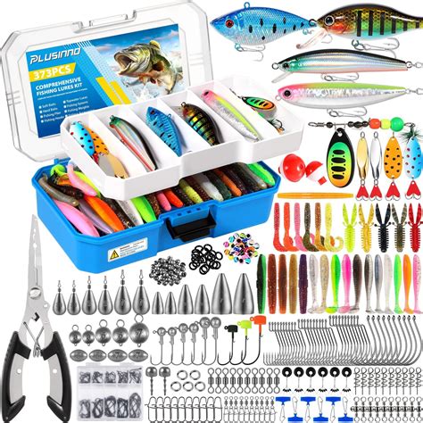 PLUSINNO Fishing Lures Kit with Removable Tray, 373PCS Fishing Tackle ...