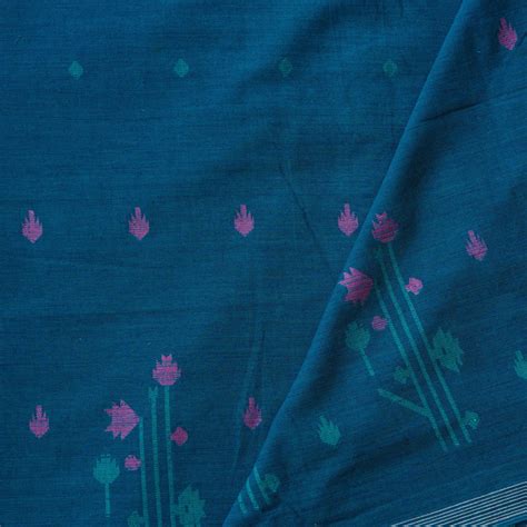 Pure Cotton Jamdani Teal Blue with Border Design And Motif woven Fabri ...