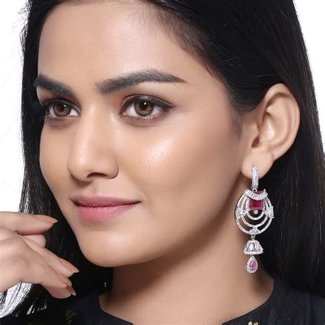 Brass CZ Gems Adorned Drop Earrings – VOYLLA