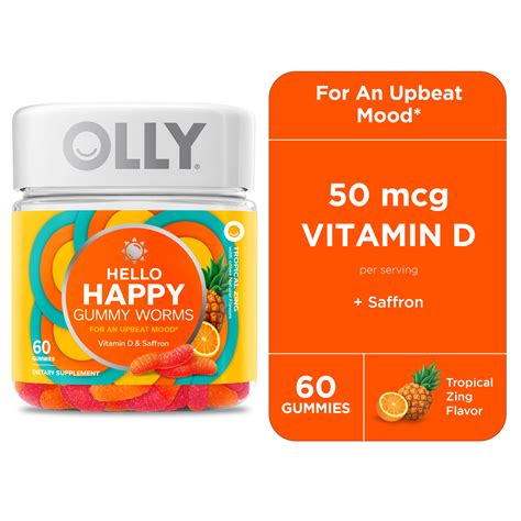 OLLY Hello Happy Gummy Worms, Mood Balance Support Supplement, Vitamin ...