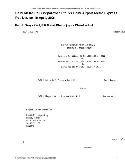 Delhi Metro Rail Corp. vs Delhi Airport Metro Express: Curative ...
