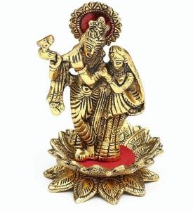 KridayKraft Radha Krishna Standing on flower with playing Flute gold ...