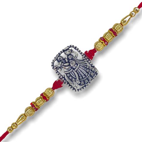 Hem Jewels® Silver Thread Rakhi for Brother | Motif of Radhe Krishna