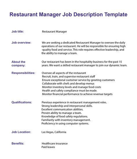 Restaurant Manager Job Description Sample Template 2025