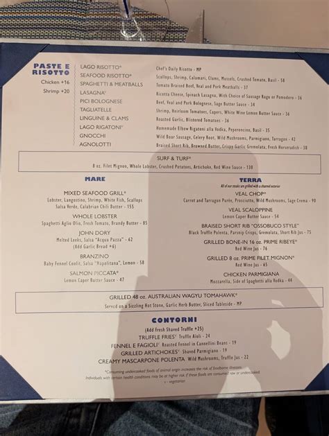 Menu at Lago restaurant, Las Vegas, 3600 S Las Vegas Blvd