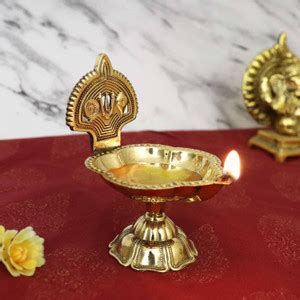 T-KA108 Brass Shangu Chakra diya with stand, ideal for puja, decor, and ...