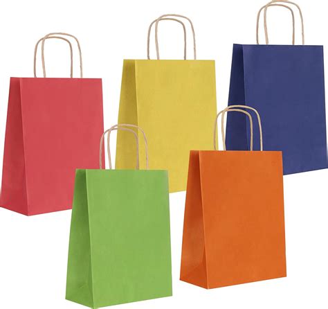 PAKNOR® 25stk Bunte Papiertüten mit Henkel - 18 x 22 x 8 cm ...