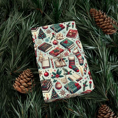 Christmas Book Lover Wrapping Paper - Holiday Gift Wrap Papers, Festive ...