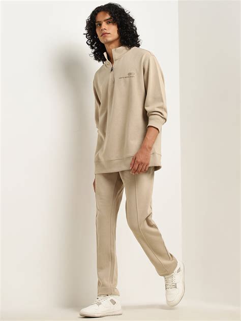 Buy Studiofit Beige Relaxed-Fit Cotton Blend Track Pants from Westside