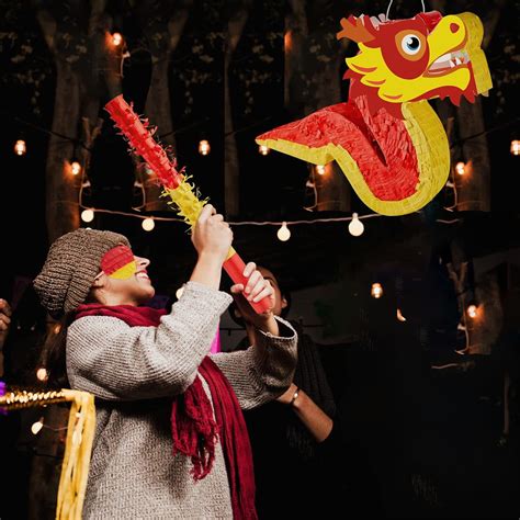 Buy Red Dragon Pinata with Pinata Stick Confetti and Blindfold, Chinese ...