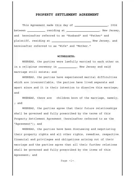 New Jersey Divorce (Marital) Settlement Agreement Form [PDF]