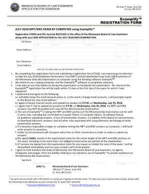 MN Examplify Registration Form 2018-2026 - Complete Legal Document Online